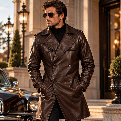 Mens leather trench coat long - leather,
